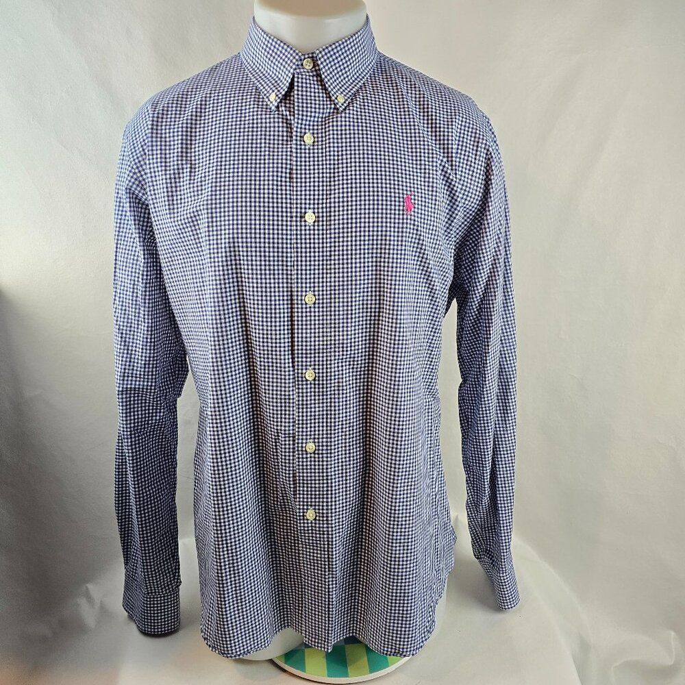 Ralph Lauren Shirt Mens XL Blue Button Down Plaid Gingham Check Pony Preppy